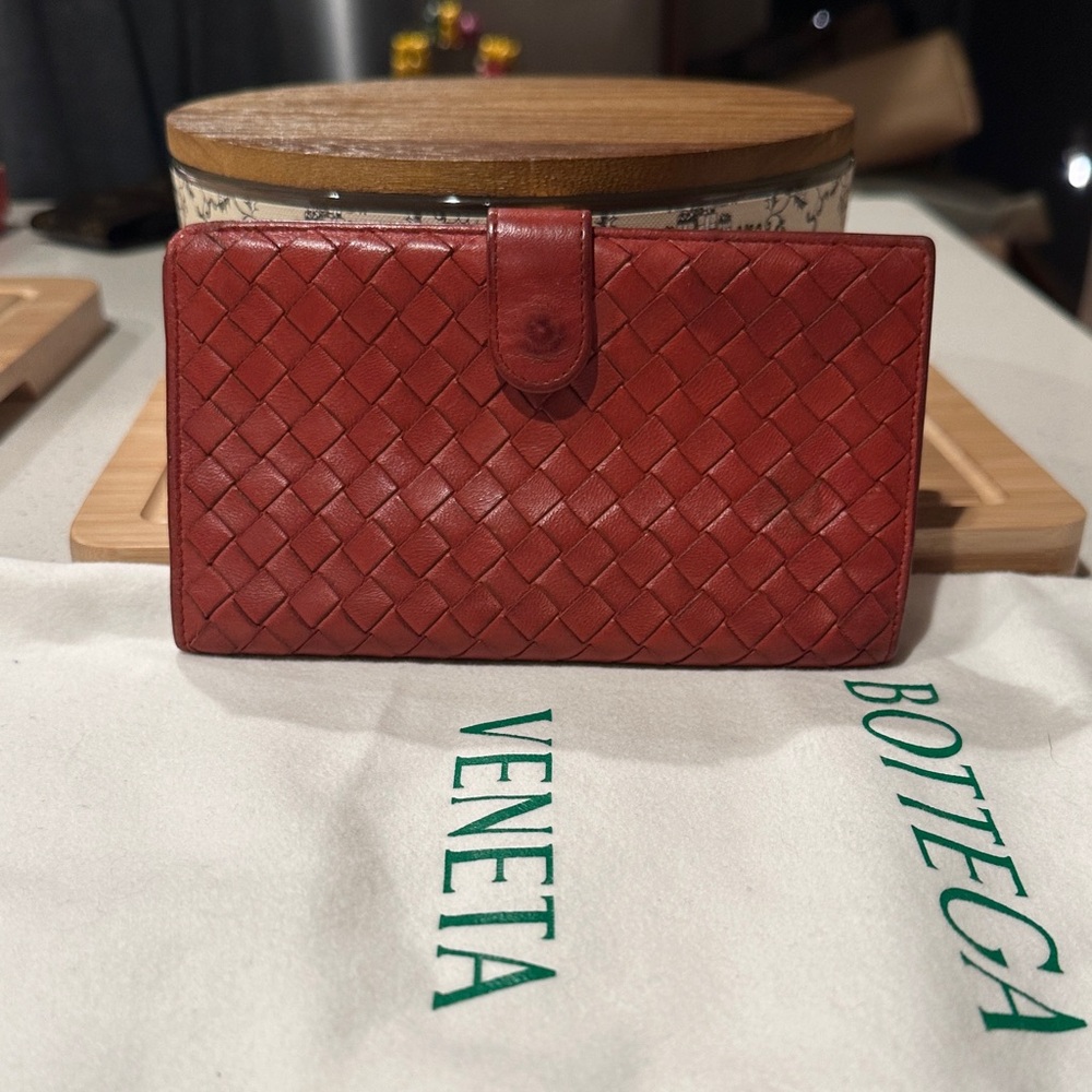 Bottega Veneta Red Woven Leather Wallet